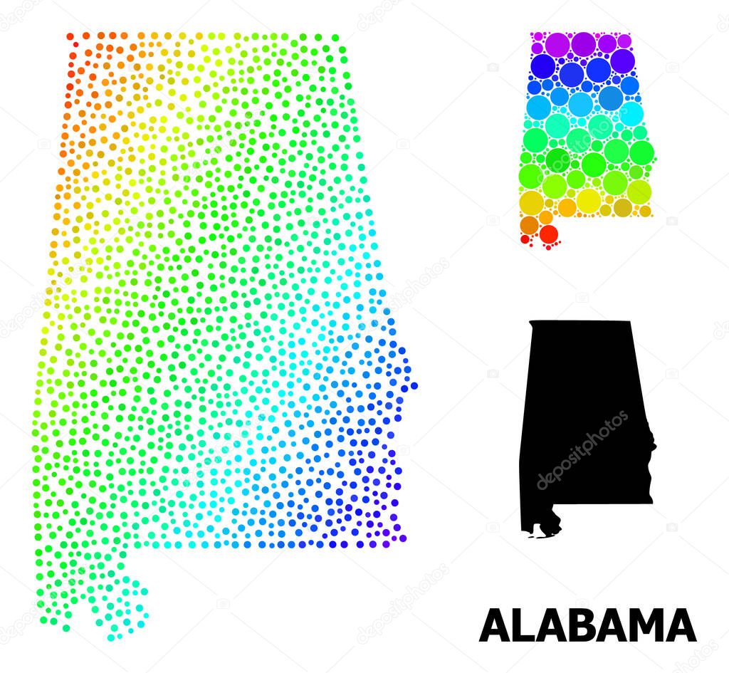 Mesh Polygonal Map of Alabama State with Red Stars