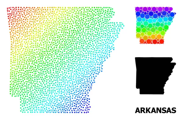 Mapa wielobocznej sieci stanu Arkansas z czerwonymi gwiazdami — Wektor stockowy