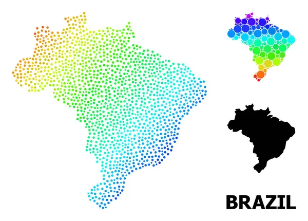 Carcass Mapa Poligonal de Brasil con Estrellas Rojas — Vector de stock