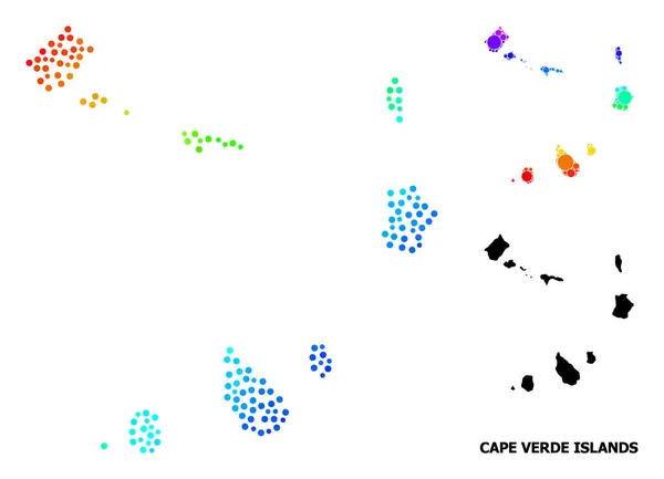 Многоугольная карта островов Кабо-Верде с красными звездами — стоковый вектор