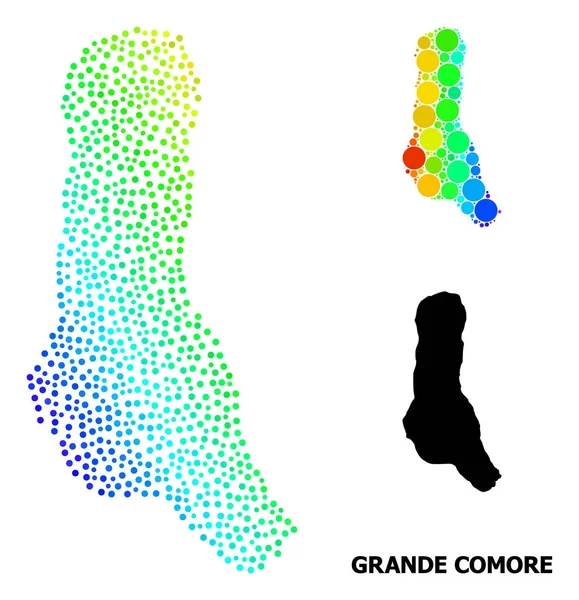 Vector arcoíris coloreado mapa punteado de la isla Grande Comore — Vector de stock