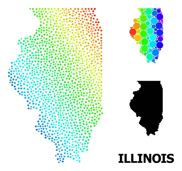 Mappa punteggiata colorata arcobaleno vettoriale dello Stato dell'Illinois — Vettoriale Stock