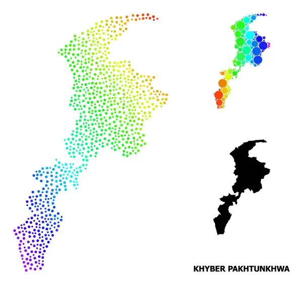 Vector Rainbow Colored Dot Mapa de la provincia de Khyber Pakhtunkhwa — Vector de stock