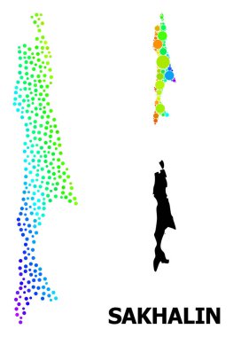 Vektör Gökkuşağı Renkli Sakhalin Adası Haritası