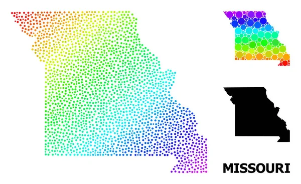 Vector Rainbow Color Pixel Mapa del estado de Missouri — Vector de stock
