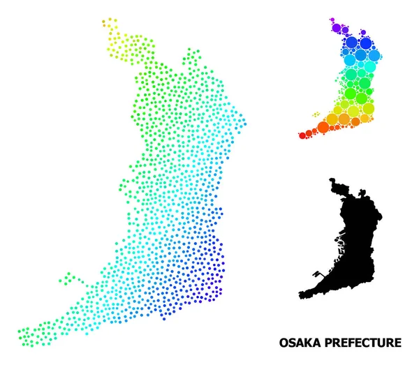 Mapa pontilhado colorido do arco-íris do vetor da província de Osaka —  Vetores de Stock