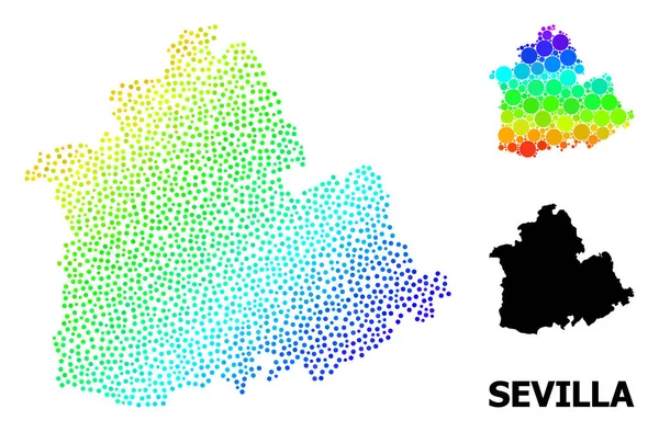 Vector Rainbow Colored Dotted Map of Sevilla Province — Stock Vector