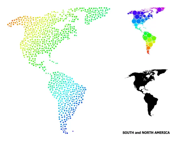 Vector Spectral Dot Mapa Ameryki Południowej i Północnej — Wektor stockowy