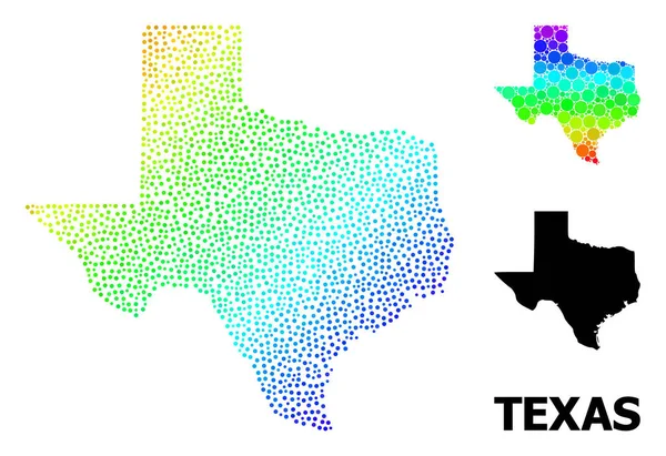 Mapa de puntos de color arco iris vectorial del estado de Texas — Vector de stock