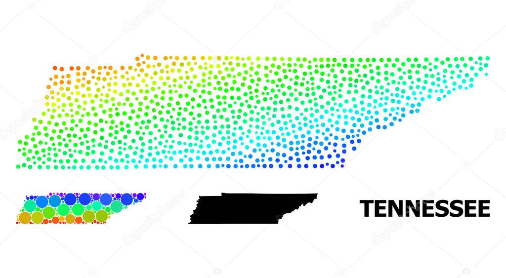 Vector Rainbow Colored Dotted Map of Tennessee State