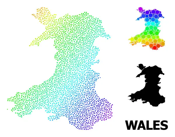 Vector Spectrum Gradient Prickad karta över Wales — Stock vektor