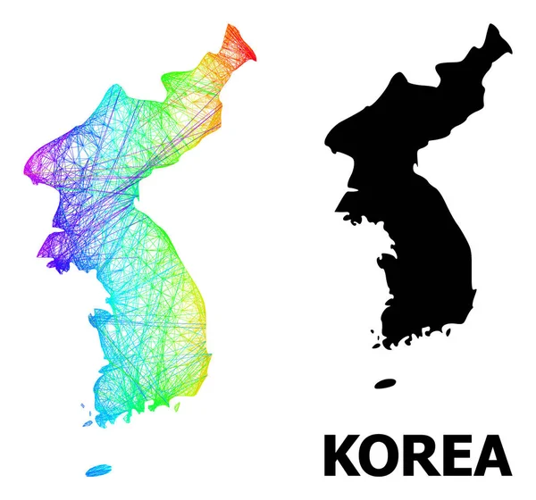 Mapa sítě Koreje s barevným gradientem duhy — Stockový vektor