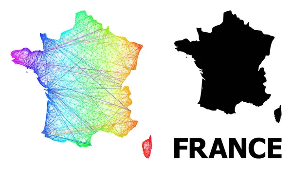 Χάρτης δικτύου της Γαλλίας με χρωματικές διαβαθμίσεις Rainbow — Διανυσματικό Αρχείο