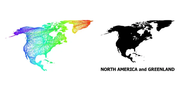 Mapa de red de América del Norte y Groenlandia con gradiente de color arco iris — Vector de stock