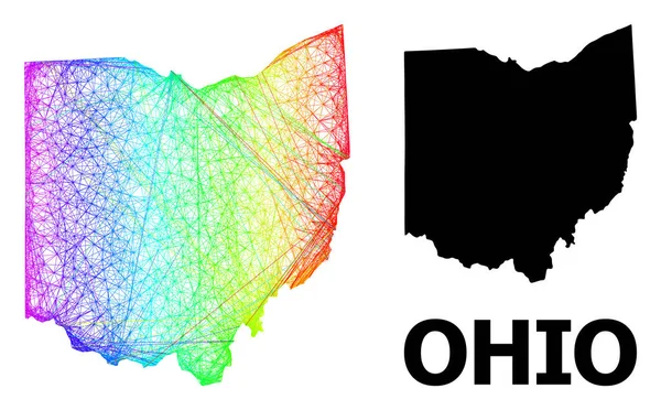 Mappa lineare dello stato dell'Ohio con gradiente colorato arcobaleno — Vettoriale Stock