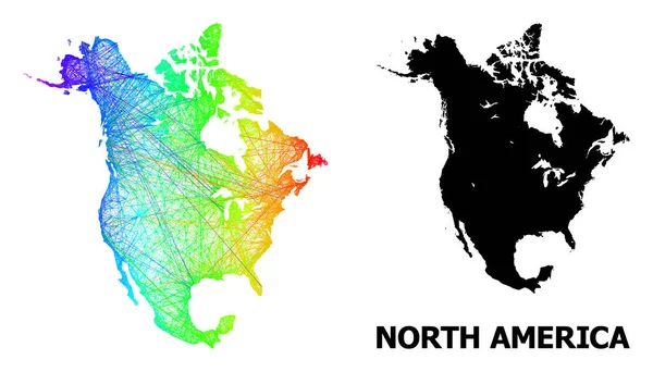 Schraffierte Karte von Nordamerika mit regenbogenfarbenem Verlauf — Stockvektor