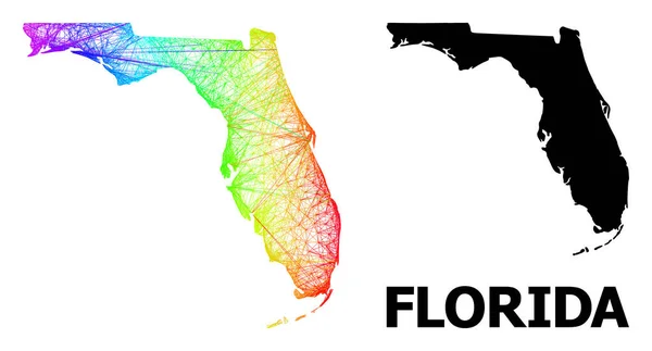 Hatched Map of Florida State with Rainbow Colored Gradient — 스톡 벡터