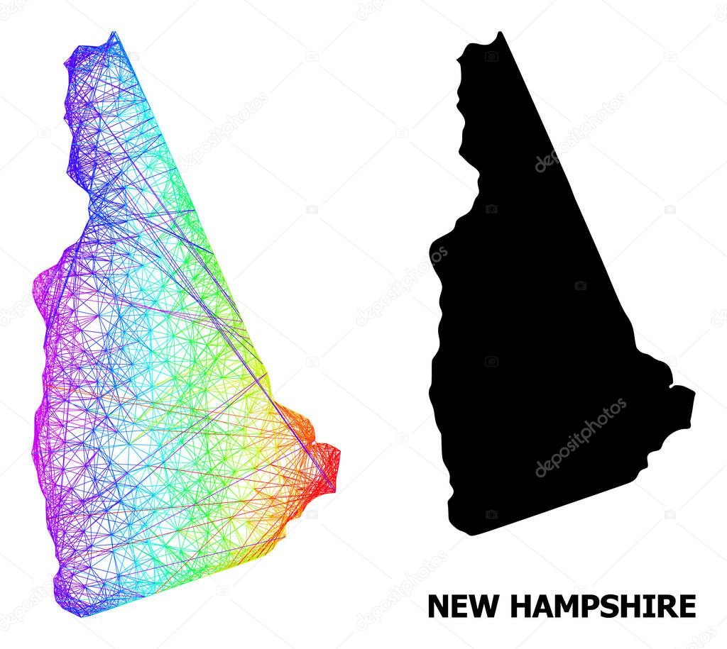 Net Map of New Hampshire State with Rainbow Colored Gradient
