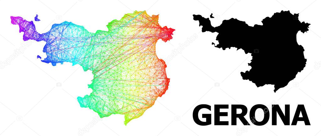 Hatched Map of Gerona Province with Rainbow Colored Gradient