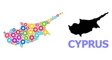 Kıbrıs Adası Mühendislik Kolajı Parlak Vites tekerlekleriyle Haritası