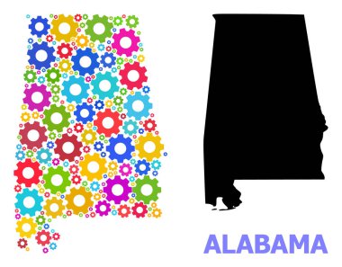Çok Renkli Tekerlekli Alabama Eyaleti Mekanik Bileşimi Haritası