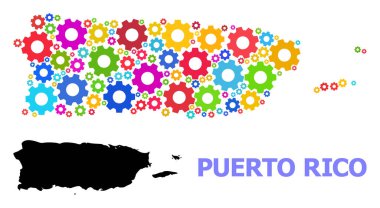 Porto Riko Endüstriyel Kolaj Haritası Çok Renkli İşçilerle