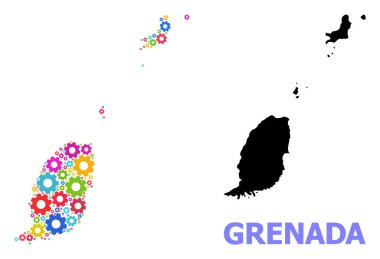 Renkli Çarklar Grenada Adaları Servis Kolajı Haritası