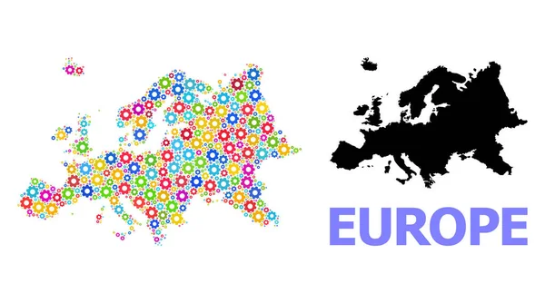 Workshop Collage Mappa dell'Europa con ingranaggi colorati — Vettoriale Stock