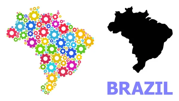 Taller Composición Mapa de Brasil con ruedas de engranaje brillante — Archivo Imágenes Vectoriales