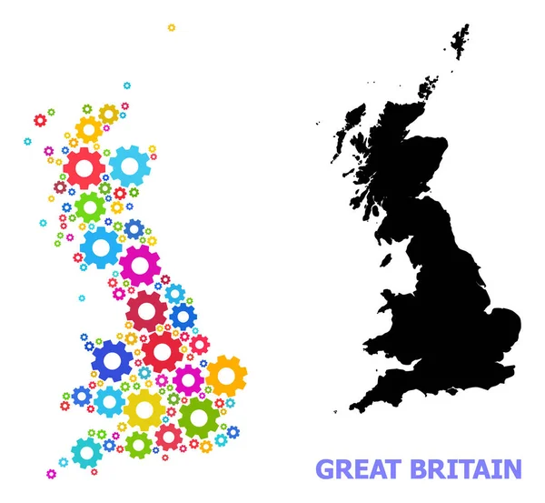 Teknisk mosaikkarta över Storbritannien av flerfärgade redskap — Stock vektor