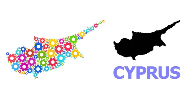 Mapa da Colagem de Engenharia da Ilha de Chipre com rodas de engrenagem brilhantes —  Vetores de Stock