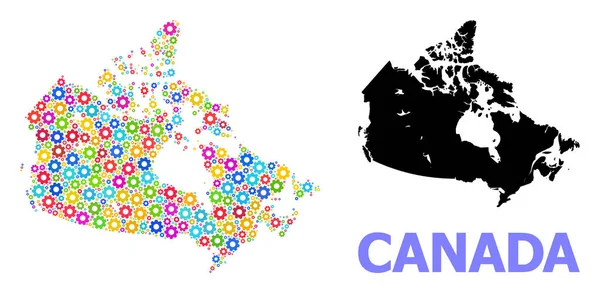 Service Mosaic Map of Canada with Colored Gears — Stockový vektor