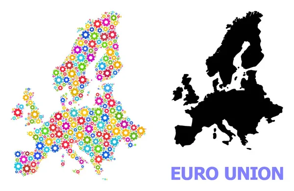 Karte der industriellen Zusammensetzung der Euro-Union der bunten Zahnräder — Stockvektor