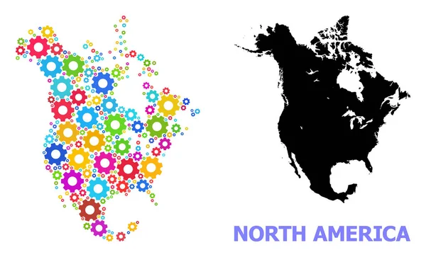 Servicio Mosaico Mapa de América del Norte de Ruedas de colores — Archivo Imágenes Vectoriales