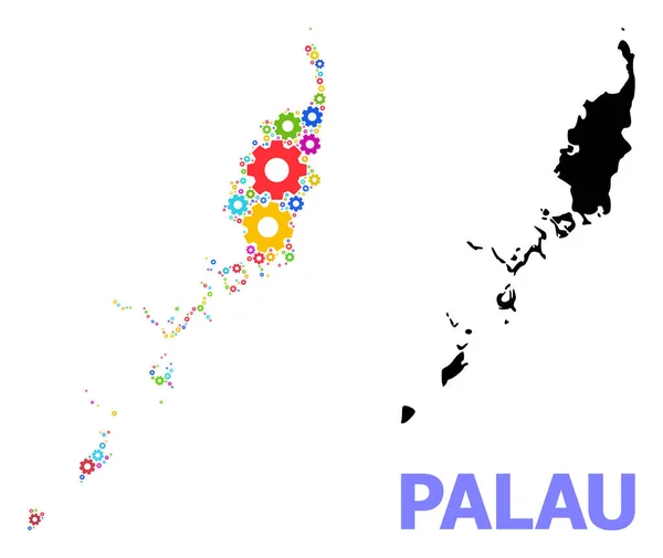 Mechanica Mozaïekkaart van Palau eilanden van gekleurde Cogs — Stockvector