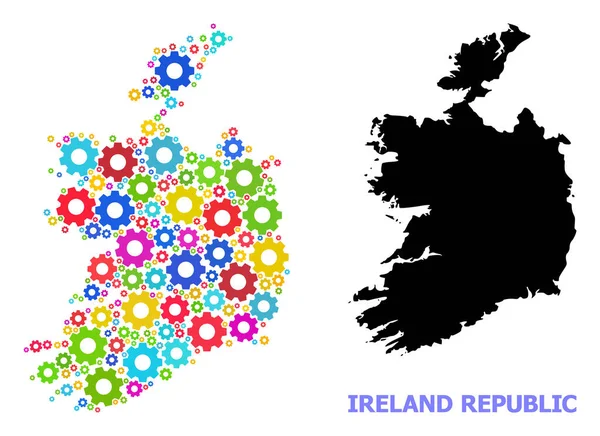 Μηχανική Ψηφιδωτή Χάρτης της Ιρλανδίας Δημοκρατία με πολύχρωμους τροχούς εργαλείων — Διανυσματικό Αρχείο