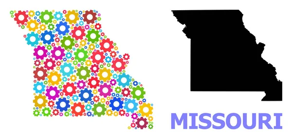 Oficina Mosaico Mapa do Estado de Missouri de rodas coloridas —  Vetores de Stock