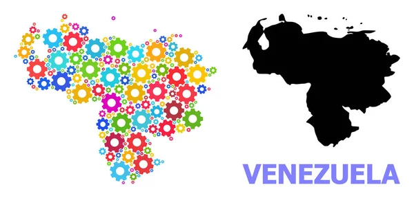 Mécanique Composition Carte du Venezuela avec Cogs Lumineux — Image vectorielle