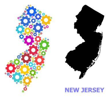 New Jersey Çok Renkli Çarklar Eyaleti Mekanik Mozaik Haritası