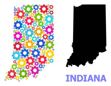Industrial Mosaic Map of Indiana State with Colored Wheels clipart
