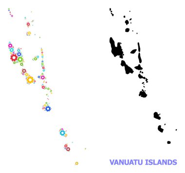 Vanuatu Adaları Mozaik Haritası Çok Renkli Tekerlekler Atölyesi