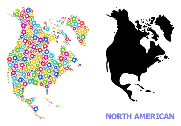 Taller Mosaico Mapa de América del Norte de Cogs multicolores — Archivo Imágenes Vectoriales