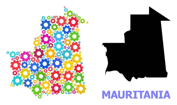 Mecánica Composición Mapa de Mauritania de Ruedas Brillantes — Vector de stock