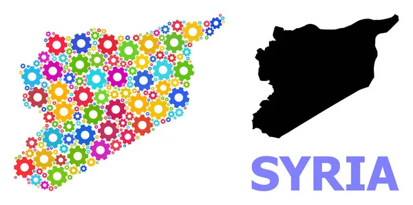 2018 년 5 월 1 일에 확인 함 . Engineering Colorza Map of Syria with Bright Cogs — 스톡 벡터
