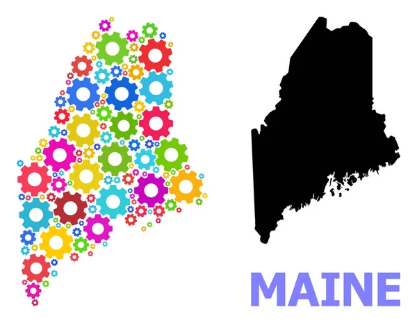 Mechanica Mozaïekkaart van Maine State of Bright Gear wielen — Stockvector