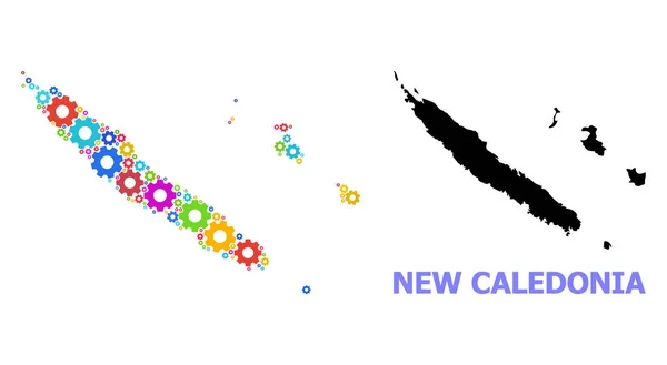 Workshop Sammansättning Karta över Nya Kaledonien med flerfärgade kugghjul — Stock vektor