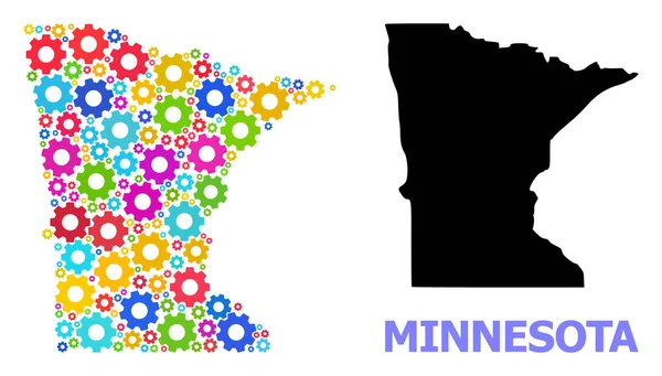 Mappa del collage industriale dello stato del Minnesota con ruote colorate — Vettoriale Stock