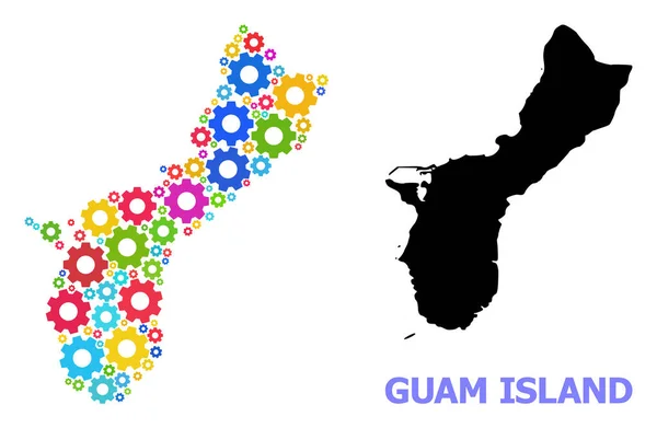 Mecánica Mosaico Mapa de Guam Isla de Bright Gears — Vector de stock