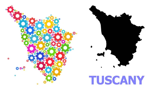 Service Samenstelling Kaart van Toscane regio met veelkleurige tandwielen — Stockvector