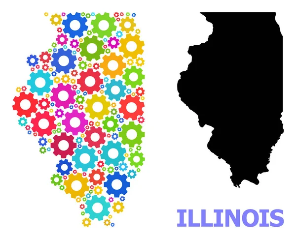 Mappa del collage di servizio di Illinois State of Bright Gears — Vettoriale Stock